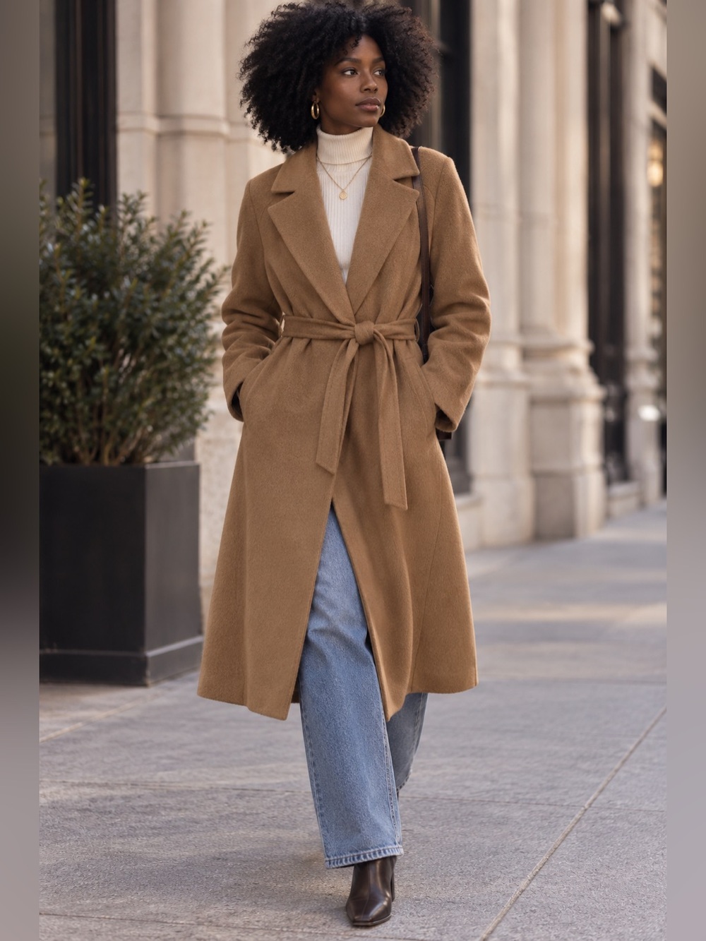 💜MAKE OFFER💜 Topshop Camel Belted Long Trench Wool Tan Brown Jacket Coat Sz 8